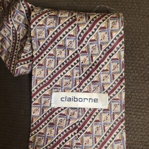 Claiborne 100% Italian Silk Geometric Tie - Burgundy, Navy, Beige